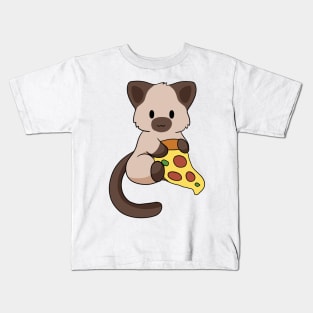 Siamese Cat with Pizza Kids T-Shirt
